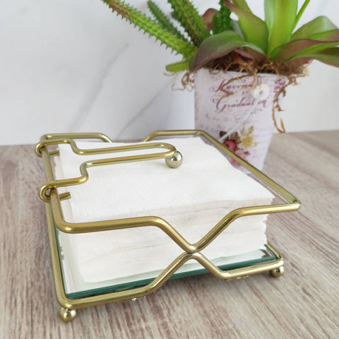 Suporte para Guardanapo de Mesa Espelhado Dourado Porta Guardanapo com Peso 14x14cm Duler