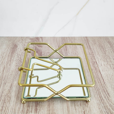 Suporte para Guardanapo de Mesa Espelhado Dourado Porta Guardanapo com Peso 14x14cm Duler