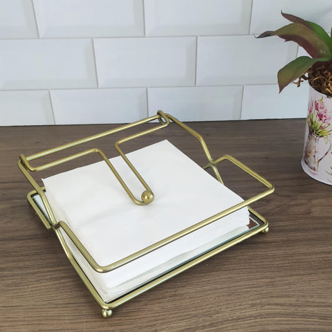 Porta Guardanapo De Mesa Dourado Com Espelho Suporte Para Guardanapo com Peso Duler