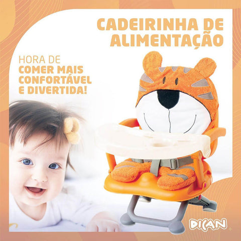 Cadeira de Alimentação Portátil para Bebê até 15kg Dobrável 3 Níveis de Altura Tigre Laranja Dican