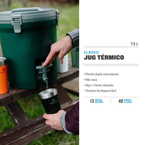 Garrafão Térmico com Torneira 7,5L Aço Inox e Plástico Jug Térmica Stanley Green