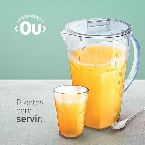 Conjunto Jarra 1,8 Litros e 4 Copos 400ml de Plástico para Servir Água Suco OU Natural