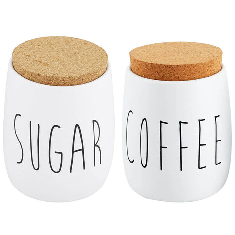 Kit 2 Latas Porta Condimentos Sugar e Coffee 850ml Potes para Açúcar e Café em Metal OAK Yoi Branco