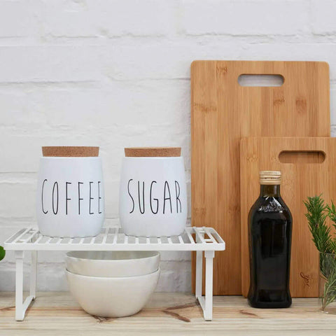 Kit 2 Latas Porta Condimentos Sugar e Coffee 850ml Potes para Açúcar e Café em Metal OAK Yoi Branco