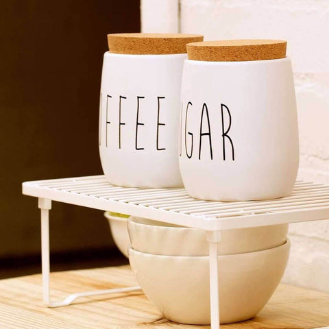 Kit 2 Latas Porta Condimentos Sugar e Coffee 850ml Potes para Açúcar e Café em Metal OAK Yoi Branco