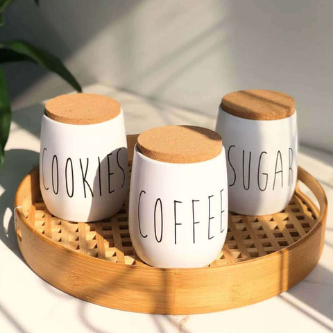 Kit 2 Latas Porta Condimentos Sugar e Coffee 850ml Potes para Açúcar e Café em Metal OAK Yoi Branco
