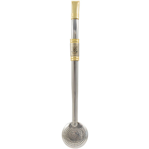 Bomba De Chimarrão Aço Inox Banho Ouro 18k Desenho Brasão