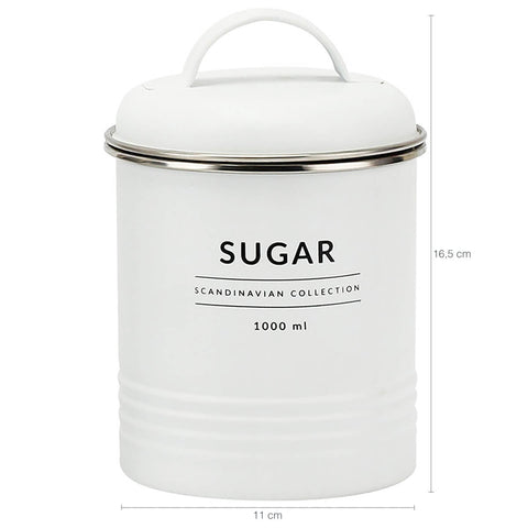 Conjunto 2 Latas Decorativas Cozinha Porta Café e Porta Açúcar de Metal Copenhag Yoi Branco Fosco