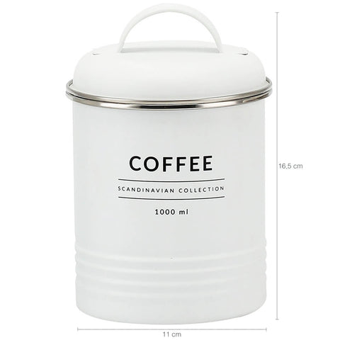 Conjunto 2 Latas Decorativas Cozinha Porta Café e Porta Açúcar de Metal Copenhag Yoi Branco Fosco