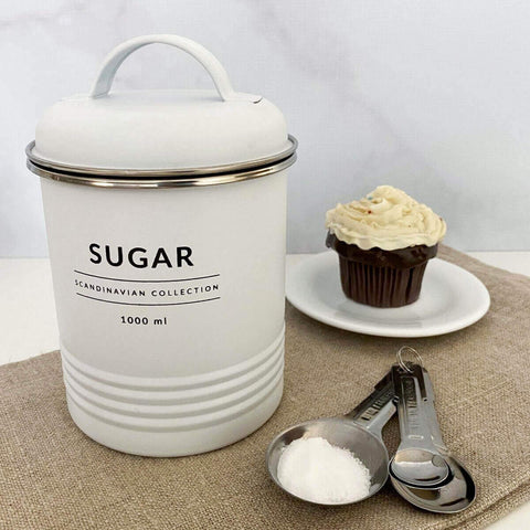 Conjunto 2 Latas Decorativas Cozinha Porta Café e Porta Açúcar de Metal Copenhag Yoi Branco Fosco