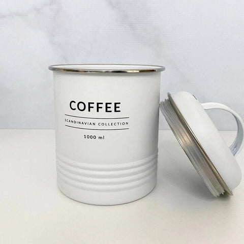 Conjunto 2 Latas Decorativas Cozinha Porta Café e Porta Açúcar de Metal Copenhag Yoi Branco Fosco