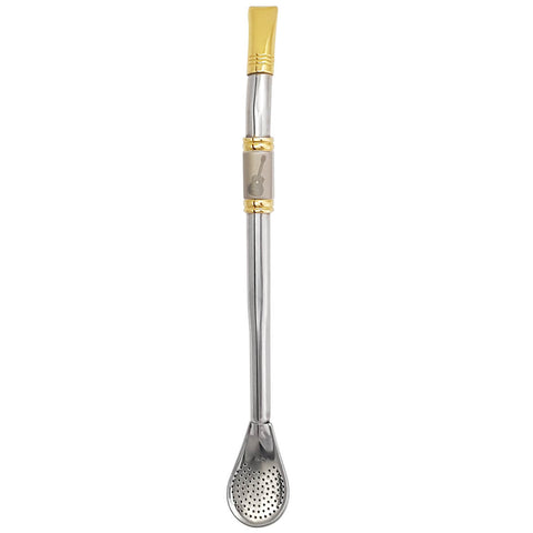 Bomba Para Mate Chimarrão ou Terere 24cm Inox Ouro 18k Pera Violão