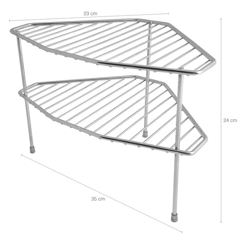 Organizador Aramado Duplo de Canto para Armário de Cozinha Prateleira Aço Cromado