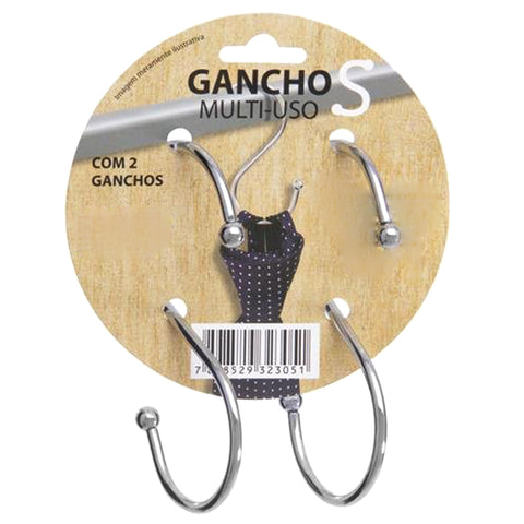 Conjunto de 2 Ganchos Multiuso Para Barra Cabide Suporte Gancho Aço Cromado