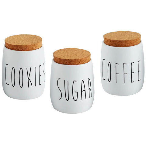 Kit 3 Porta Condimentos Sugar, Cookies e Coffee 850ml Potes para Açúcar, Biscoitos e Café OAK Branco