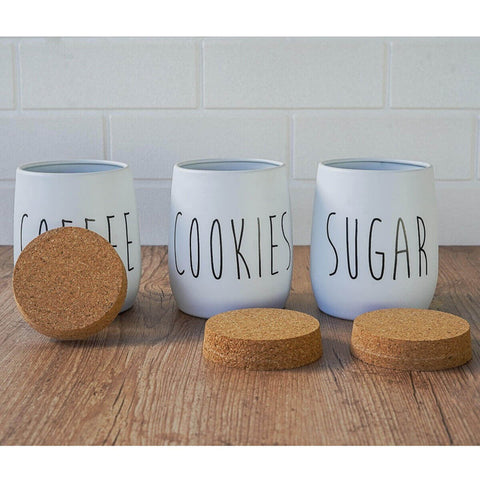 Kit 3 Porta Condimentos Sugar, Cookies e Coffee 850ml Potes para Açúcar, Biscoitos e Café OAK Branco