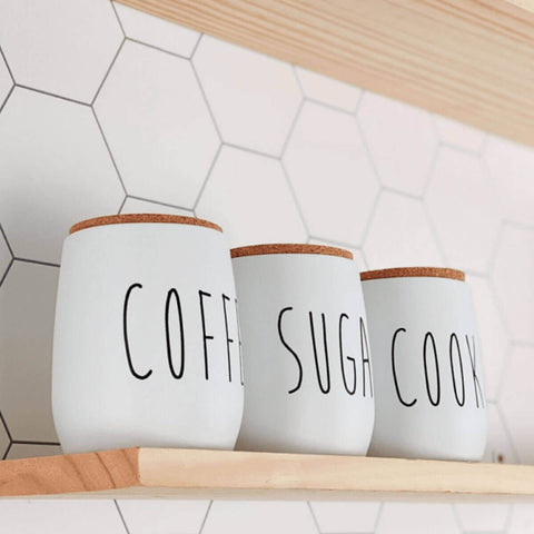 Kit 3 Porta Condimentos Sugar, Cookies e Coffee 850ml Potes para Açúcar, Biscoitos e Café OAK Branco
