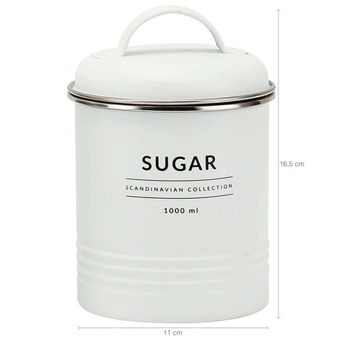 Conjunto 3 Latas Decorativas Cozinha Porta Café Açúcar e Biscoitos Copenhag Yoi Branco Fosco