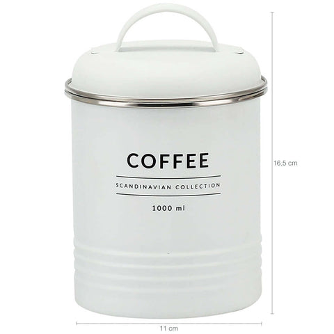 Conjunto 3 Latas Decorativas Cozinha Porta Café Açúcar e Biscoitos Copenhag Yoi Branco Fosco