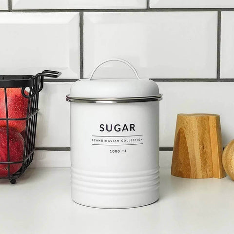 Conjunto 3 Latas Decorativas Cozinha Porta Café Açúcar e Biscoitos Copenhag Yoi Branco Fosco