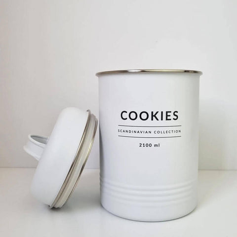 Conjunto 3 Latas Decorativas Cozinha Porta Café Açúcar e Biscoitos Copenhag Yoi Branco Fosco