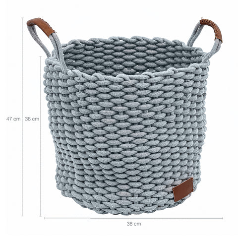 Cesto Organizador De Tecido Cinza 38X38cm Cesto De Corda Trançado Com Alças De Couro Soho Yoi