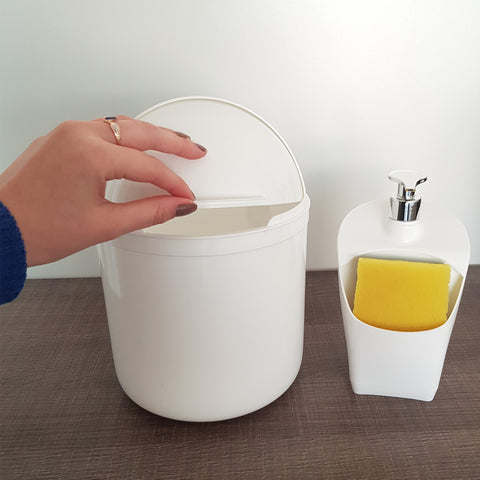 Dispenser Porta Detergente E Esponja Organizador De Pia Uz Branco