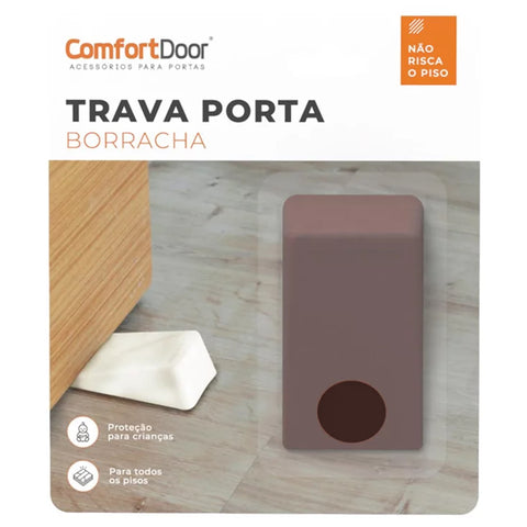 Trava Porta De Piso Comfortdoor Calço Para Porta De Borracha Marrom