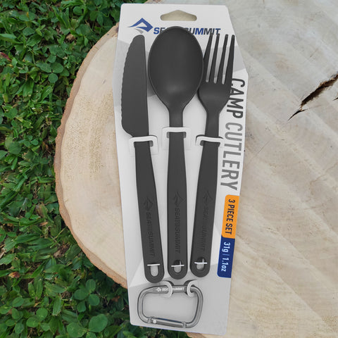 Kit 3 Talheres Para Camping Com Mosquetão Sea To Summit Garfo Faca E Colher