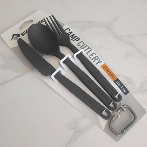 Kit 3 Talheres Para Camping Com Mosquetão Sea To Summit Garfo Faca E Colher