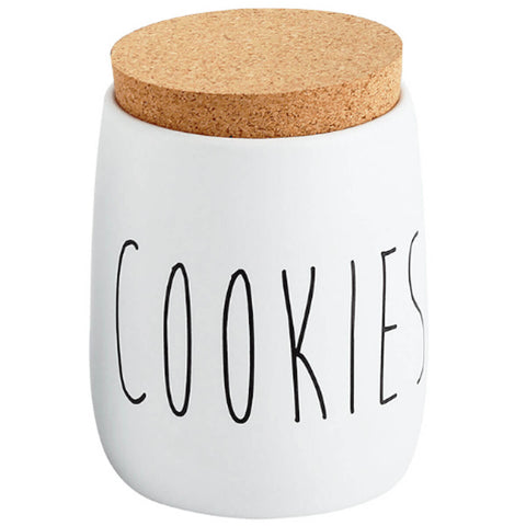 Pote para Biscoitos 850ml Lata Cookies Porta Condimentos em Metal e Cortiça OAK Yoi Branco