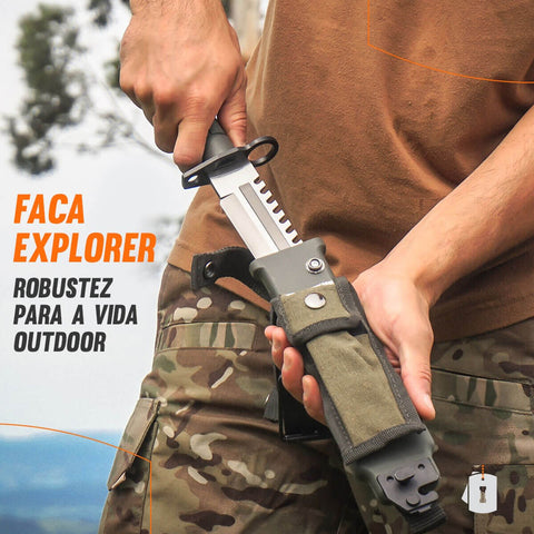 Faca Tática Militar Baioneta Invictus Explorer Aço Inox 420 com Bainha e com Afiador Verde