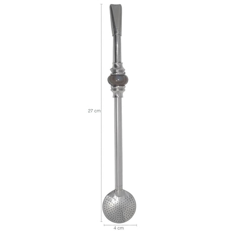 Bomba De Chimarrão Inox Anel Pedra Ágata Com Rosca Biqueira Cinza Mesclado