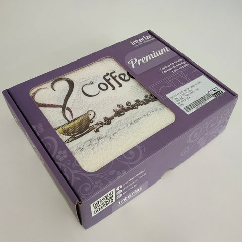 Cortina Para Cozinha Interlar 2,2x1,2m Estampa Coffee Cortina De Renda Marfim