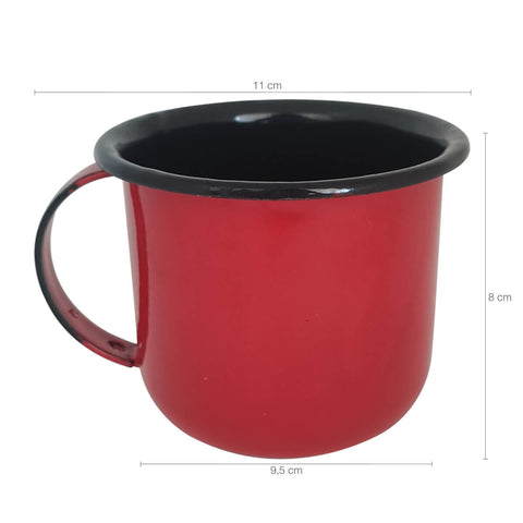 Caneca Esmaltada Ágata Xícara com Alça Vermelha 350ml N8 Esmaltados Silva