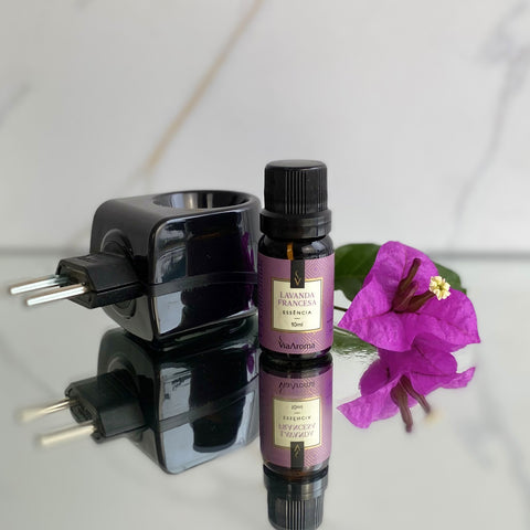 Kit Aromatizador De Ambiente Difusor Elétrico Preto E Essência De Lavanda Francesa 10ml