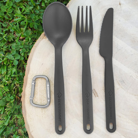 Kit 3 Talheres Para Camping Com Mosquetão Sea To Summit Garfo Faca E Colher
