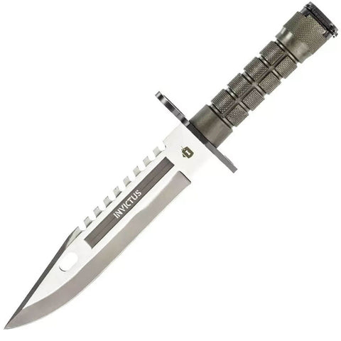 Faca Tática Militar Baioneta Invictus Explorer Aço Inox 420 com Bainha e com Afiador Verde