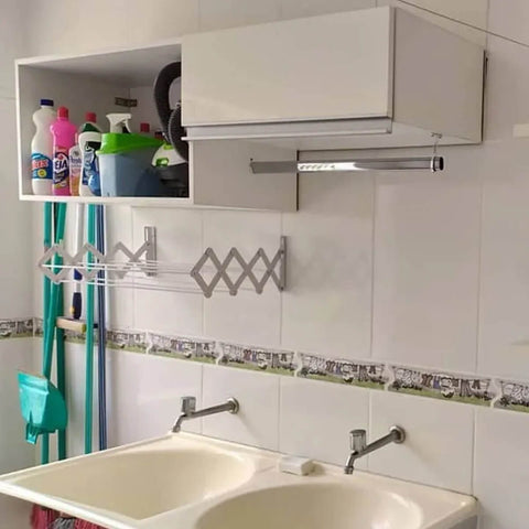 Varal de Roupa Sanfonado Retrátil de Parede Dobrável para Apartamento 60cm Secalux Branco