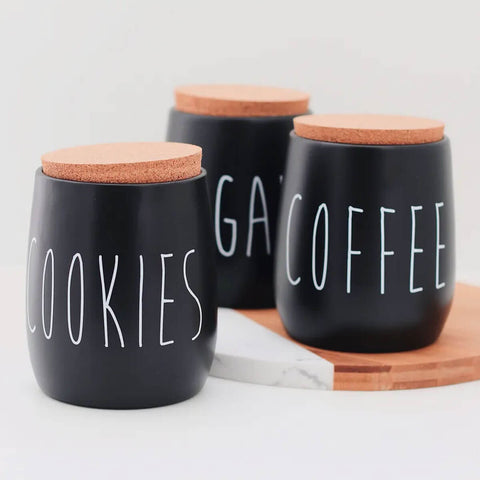 Pote Porta Condimentos Cookies Lata para Biscoitos em Metal e Tampa em Cortiça 850ml OAK Yoi Preto