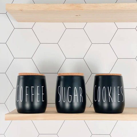 Pote Porta Condimentos Cookies Lata para Biscoitos em Metal e Tampa em Cortiça 850ml OAK Yoi Preto