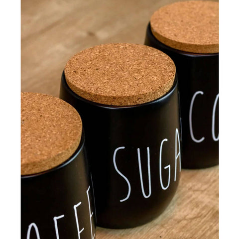 Kit 3 Latas Porta Condimentos Sugar Cookies e Coffee Potes Açúcar Biscoitos e Café 850ml OAK Preto