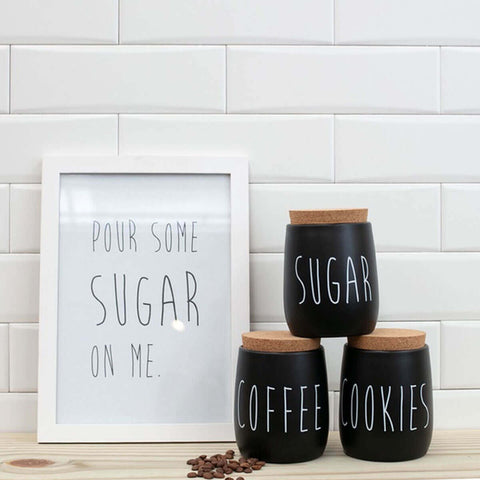 Kit 3 Latas Porta Condimentos Sugar Cookies e Coffee Potes Açúcar Biscoitos e Café 850ml OAK Preto