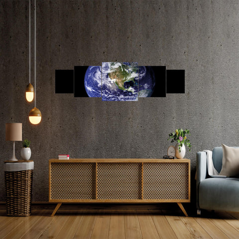 Quadro Decorativo Painel Mosaico para Sala de Estar ou Quarto 5 Peças Mundo Planeta Terra
