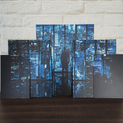 Quadro Decorativo Painel Mosaico para Sala de Estar 5 Peças Cidade Noturna