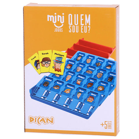 Jogo Infantil de Raciocínio Quem Sou Eu? para 2 Jogadores Linha Mini Jogos Dican Azul e Vermelho.