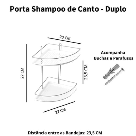 Porta Shampoo e Condicionador Stolf Cantoneira Dupla com Prateleiras de Plástico Branco