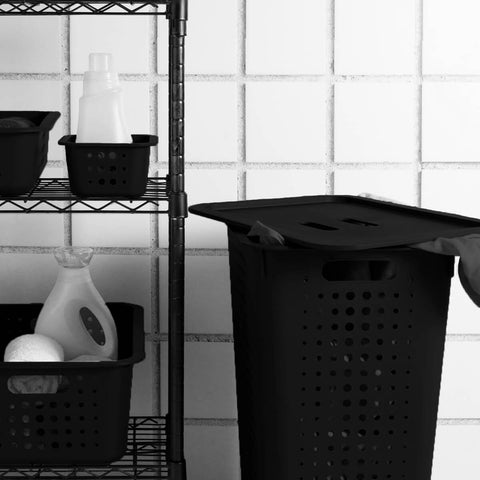 Conjunto Cesto Organizador Para Roupas Com Tampa E Caixa Organizadora Preto