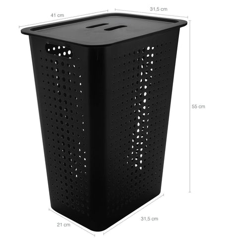 Conjunto Cesto Organizador Para Roupas Com Tampa E Caixa Organizadora Preto