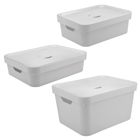 Conjunto 3 Caixas Organizadoras Com Tampa Cestos Closet Branco